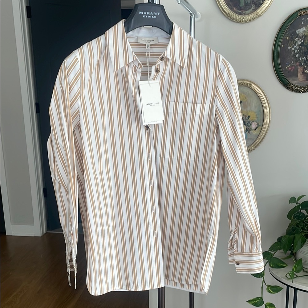 Women’s Striped Shirt - White and Brown